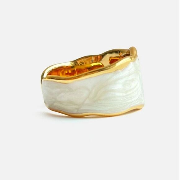 White Oil Painting Enamel Ring - Gold-Plated, Adjustable - Picture 1 of 10
